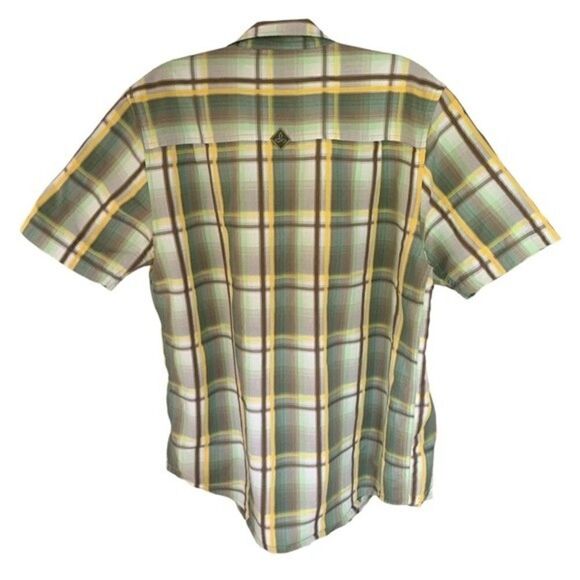 Prana Mens Plaid Green Brown Button Down Short Sleeve Camp Shirt Sz  M - Picture 2 of 7